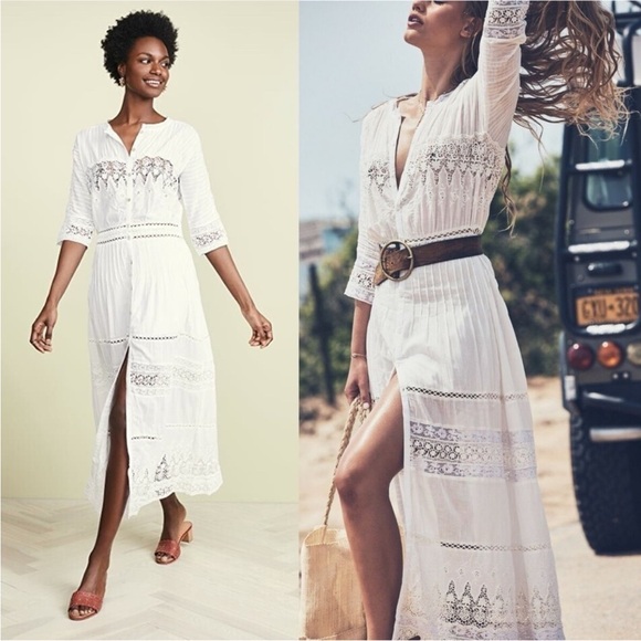 LoveShackFancy Dress Beth Midi Eyelet Button Down in White - Picture 1 of 8